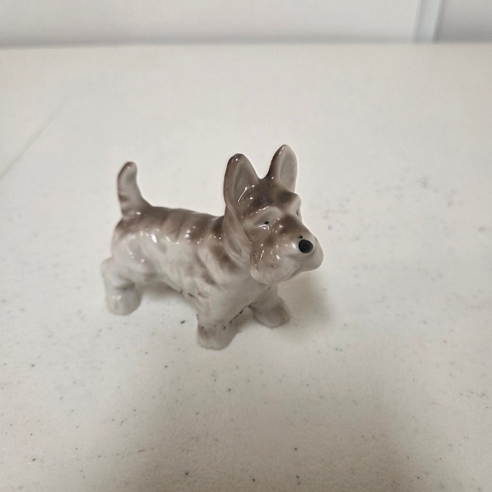 Vintage Japan Porcelain Scottish Terrier Dog Figurine Gray Scottie Miniature